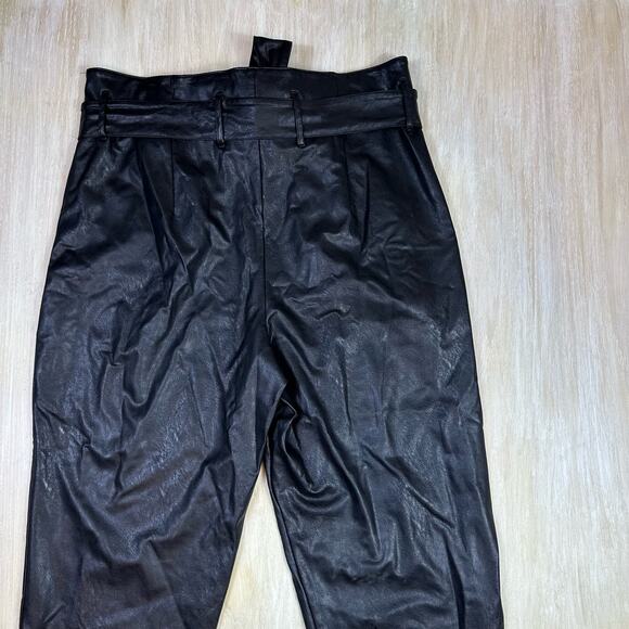 Commando Black Faux Leather Vegan High Waisted Belted Paperbag Pants XL - Picture 7 of 13